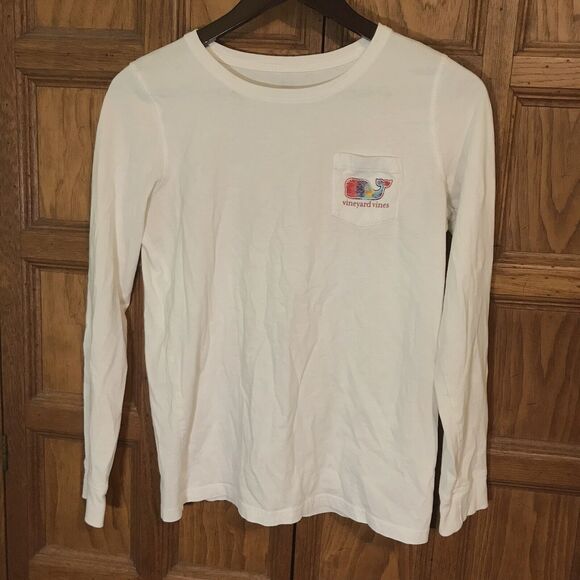 Vineyard Vines White Top Womens XS Rainbow Whale Logo Long Sleeve Scoop Neck Tee - Picture 4 of 8